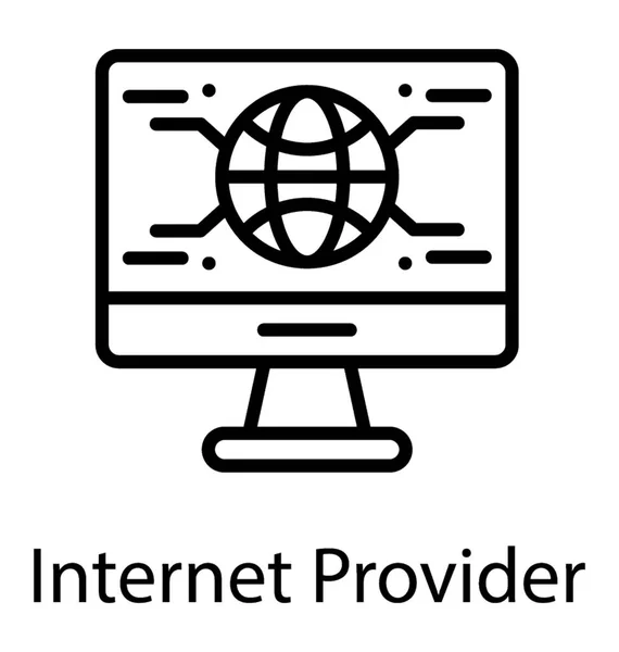 Computer Screen Showing Grid Globe Depicting Internet Connection Icon — Stock Vector