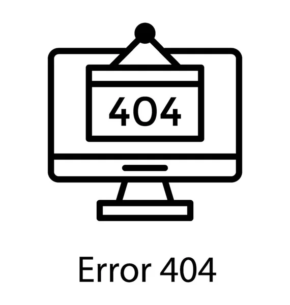显示器上有404个标志的悬挂标志显示服务器错误404 — 图库矢量图片