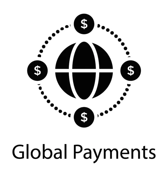 Dolarów Obracające Się Wokół Globu Oznaczający Globalnych Płatności — Wektor stockowy