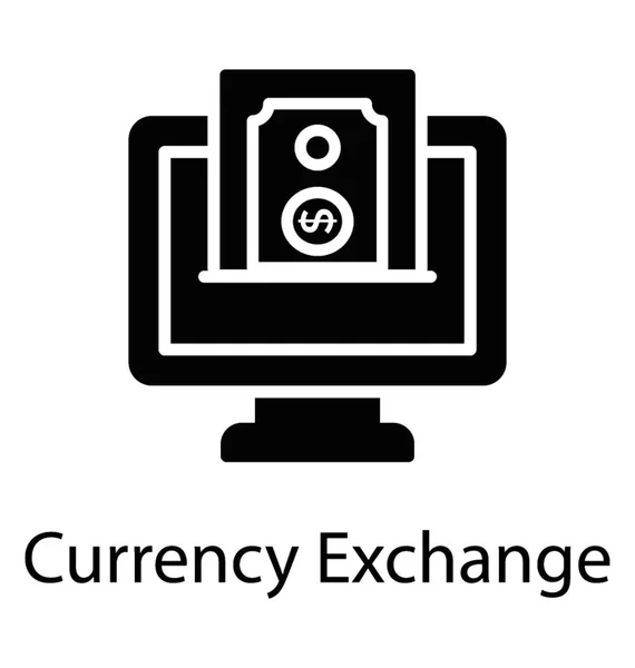 凹みの外貨両替の概念から 新たなドルのお金を示すコンピューター画面 — ストックベクタ