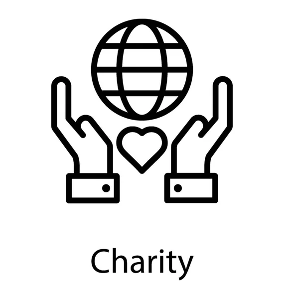 Dos Manos Teniendo Globo Corazón Gráfico Abajo Caracterizando Caridad — Archivo Imágenes Vectoriales