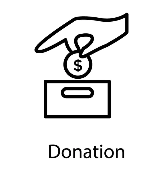 Hand Wirft Eine Münze Eine Schachtel Die Das Spendenkonzept Charakterisiert — Stockvektor