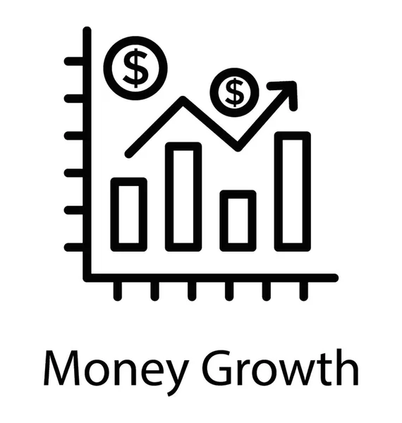 Grafic Bare Ridicat Semne Dolar Care Caracterizează Conceptul Creștere Banilor — Vector de stoc
