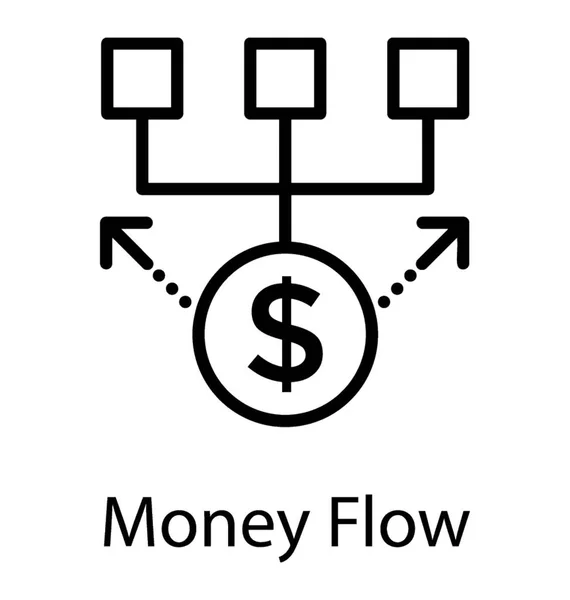 お金の流れのアイコンを示す矢印を使用してネットワークを作るドル記号 — ストックベクタ