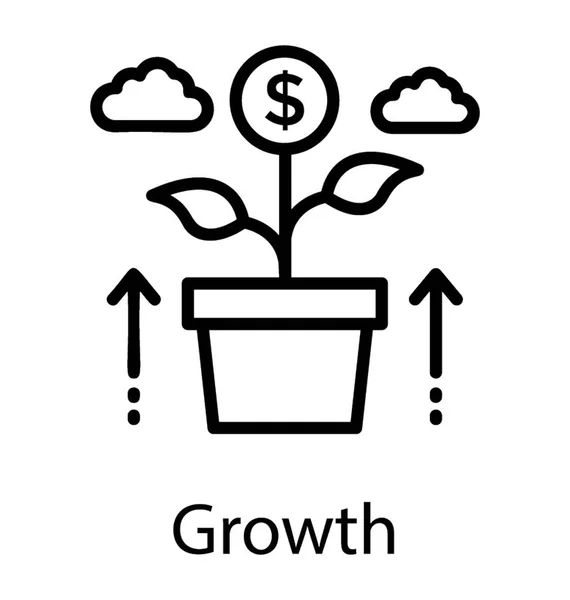 Μια Αναπτυσσόμενη Φυτό Δολάρια Φύλλα Που Απεικονίζει Την Επιχειρηματική Ανάπτυξη — Διανυσματικό Αρχείο
