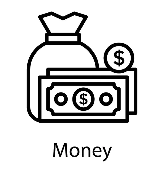 Torba Gotówki Dolarów Bok Przedstawiające Pieniądze — Wektor stockowy