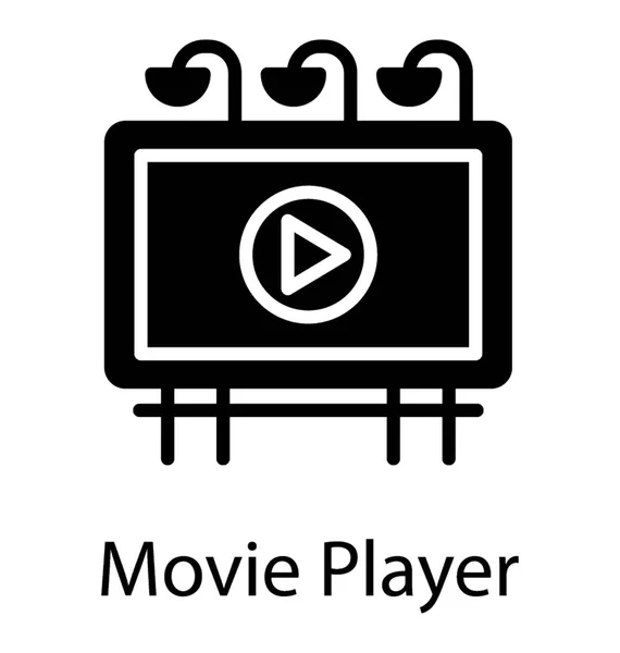 Eine Hinweistafel Mit Straßenbeleuchtung Und Play Taste Mit Filmspieler Symbol — Stockvektor