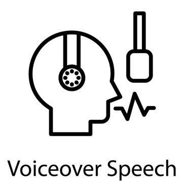 Kulaklık ve mikrofon ile voiceover konuşma, gelen ses giyen bir erkek avatar 
