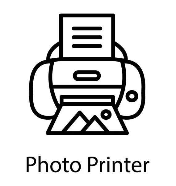 Carta Spuntando Dispositivo Hardware Che Mostra Icona Della Stampante Fotografica — Vettoriale Stock