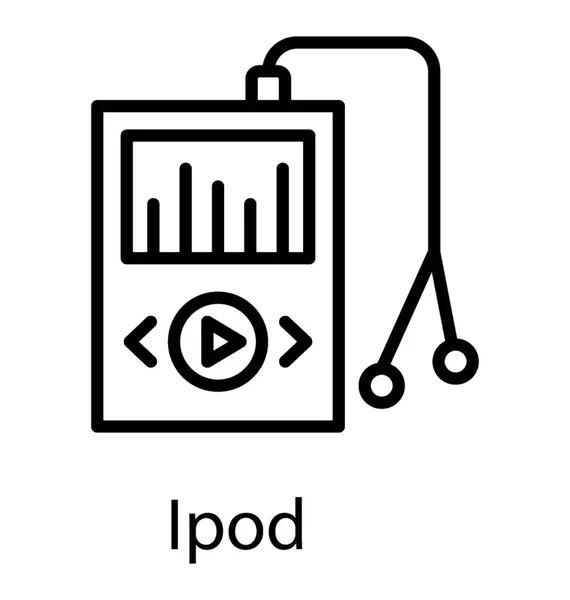 带有播放按钮的设备以及带有 Ipod 的耳机 — 图库矢量图片