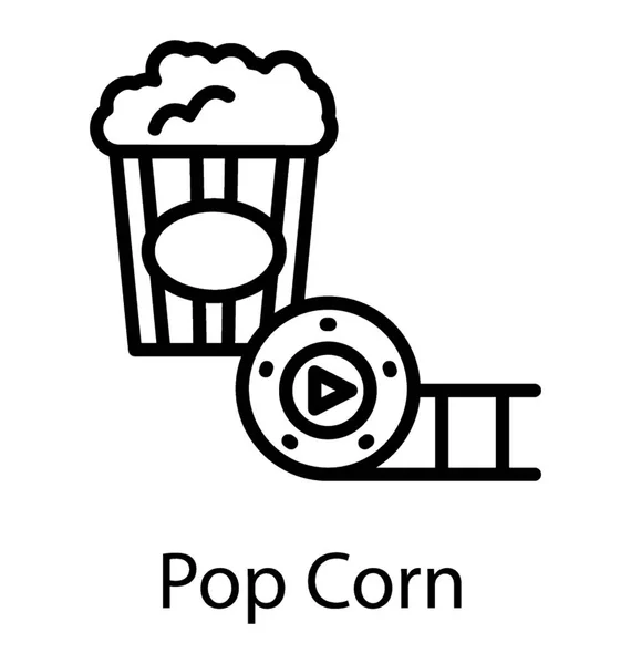 Bobine Cinema Con Tazza Popcorn Icona Popcorn — Vettoriale Stock