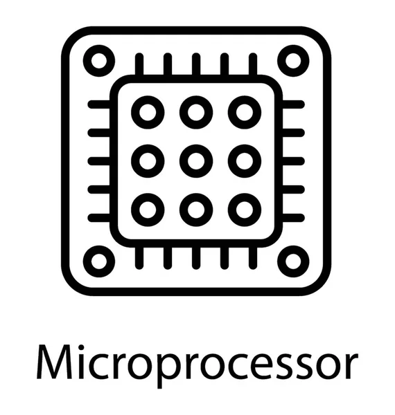 Une Image Icône Vectorielle Ligne Microprocesseur — Image vectorielle