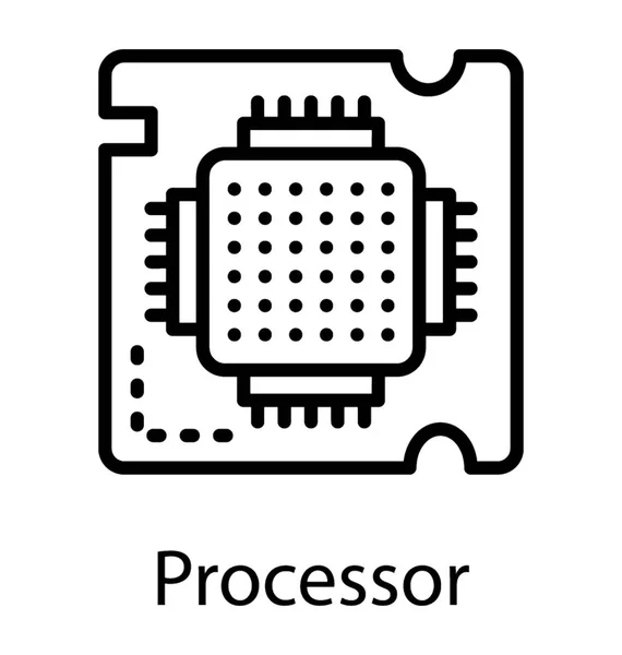Une Image Icône Vectorielle Ligne Microprocesseur — Image vectorielle