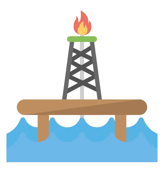 Стол Море Фонарным Столбом Огнем Над Ним Иконка Нефтяной Вышки — стоковый вектор
