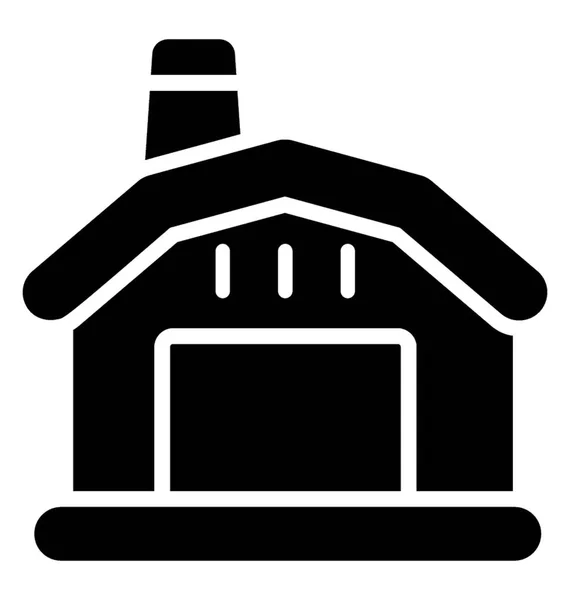 Kleines Gebäude Mit Hütte Wie Dach Schornstein Und Rolltor Kleine — Stockvektor