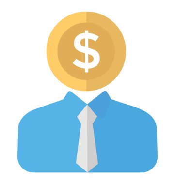 Profesyonel kıyafetleri doları kafa, bankacı simge vektör sahip olan bir kişi 