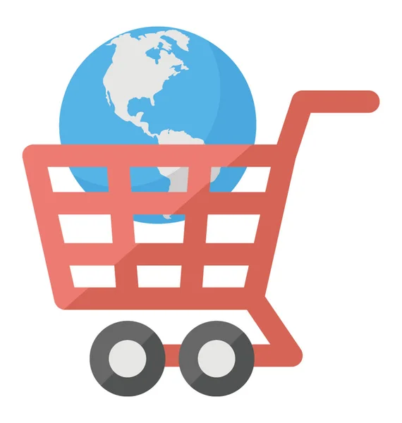 Vector Icon Global Shopping Concept Shopping Cart Containing Globe — Stock Vector