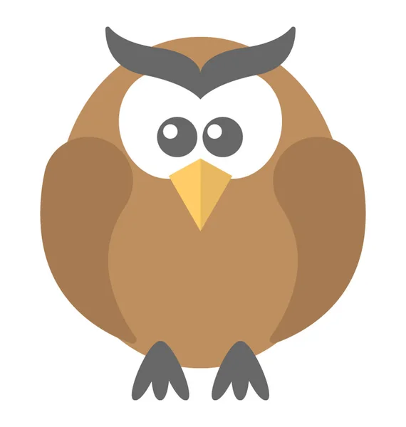 Пернатая Птица Широкими Выпуклыми Глазами Изображающая Сову Используемую Символ Знания — стоковый вектор