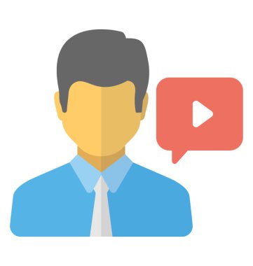 Bir erkek avatar video işareti video dersini karakterize olan diyalog kutusu 