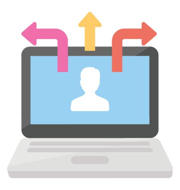 bir laptop ekran ortaya çıkan oklarla gösterilen bilgi paylaşımı 