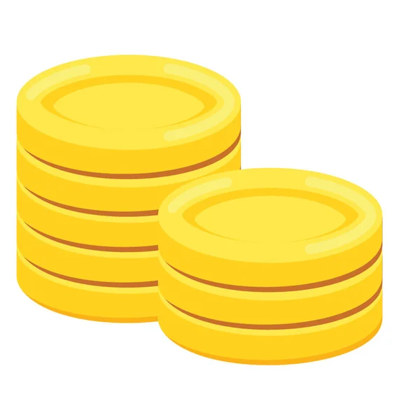 Stosy Żółty Kształcie Monety Okrągłe Wyświetlono Ikonę Złote Monety — Wektor stockowy