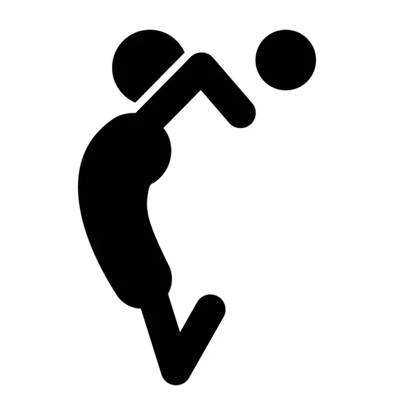 完全な力でボールをスローするようにジャンプすることによってサービスを作るバスケット ボール プレーヤーのための Glyphicon — ストックベクタ