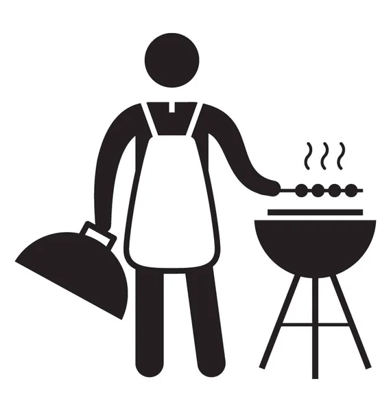 Chef Apron Standing Charcoal Grill Referring Barbecue Icon — Stock Vector
