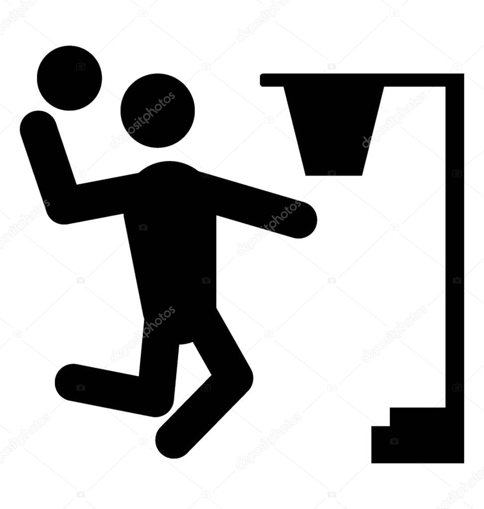 Basketball player expertly throwing the ball in basket, a glyph to denote basketball field goal 
