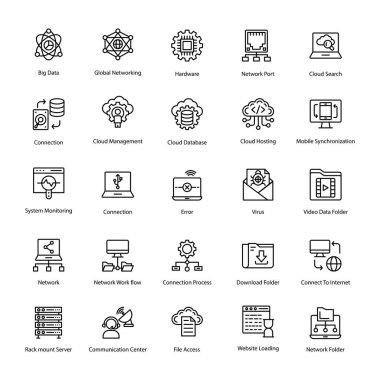 Bilgisayar ve ağlar satır Icons Set 