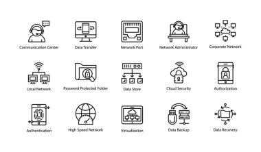 Bilgisayar ve ağlar çizgi vektör simgeler