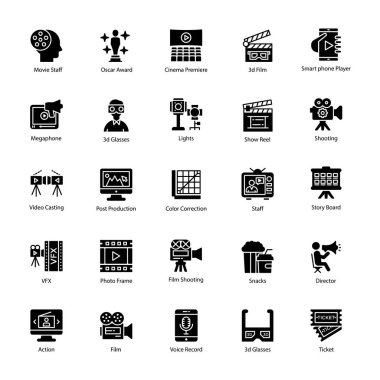 Video prodüksiyon glif Icons Set 