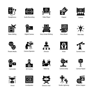 Video prodüksiyon glif Icon Pack 
