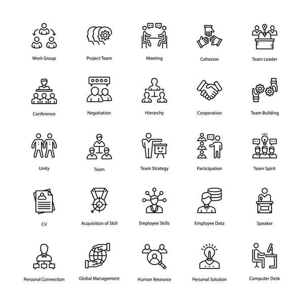 Conjunto Iconos Vectoriales Línea Recursos Humanos — Vector de stock