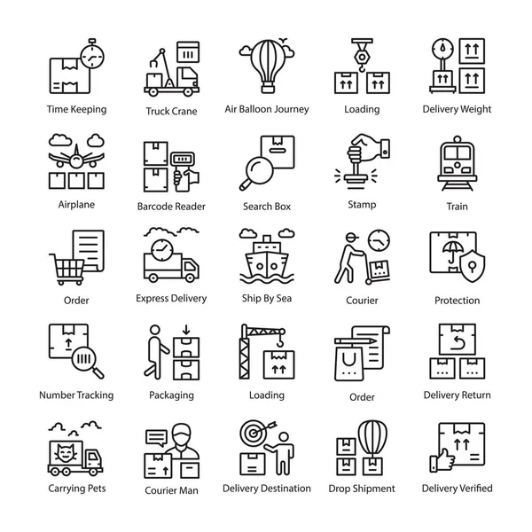 Logística Línea Entrega Iconos — Vector de stock