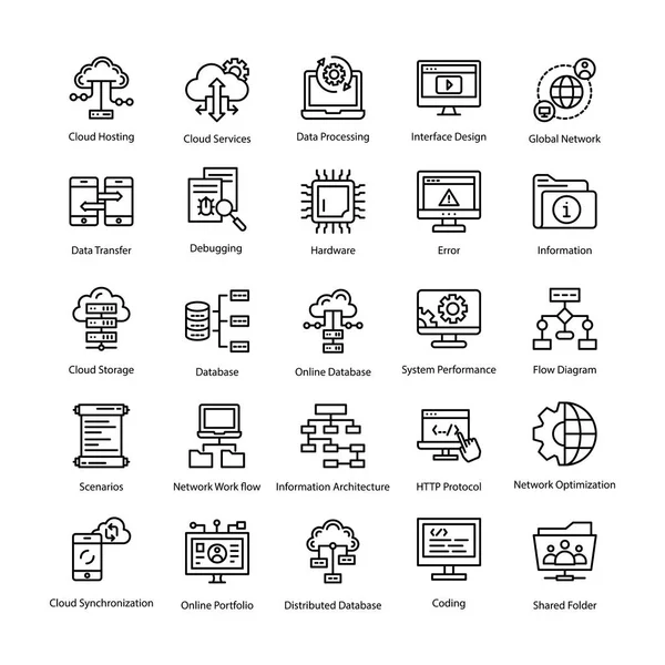 Conjunto Iconos Línea Programación — Vector de stock