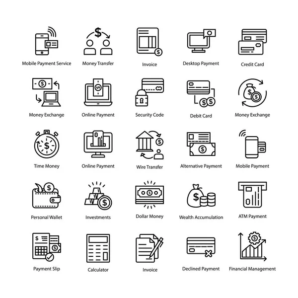 Ligne Paiement Icônes Set — Image vectorielle