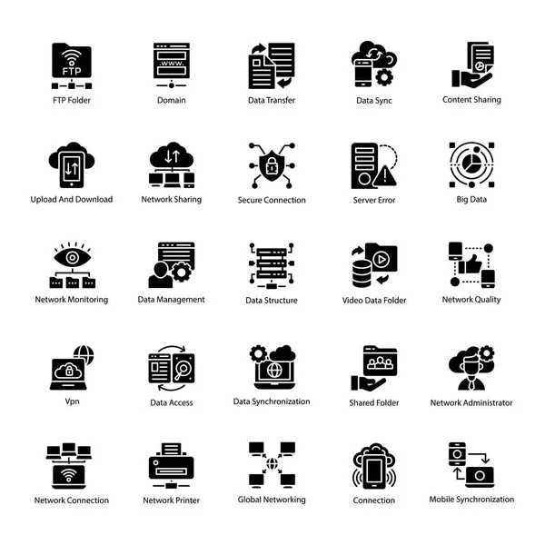 Computer Netwerken Glyph Vectoren — Stockvector