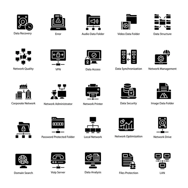 Icônes Glyphe Informatique Réseaux — Image vectorielle