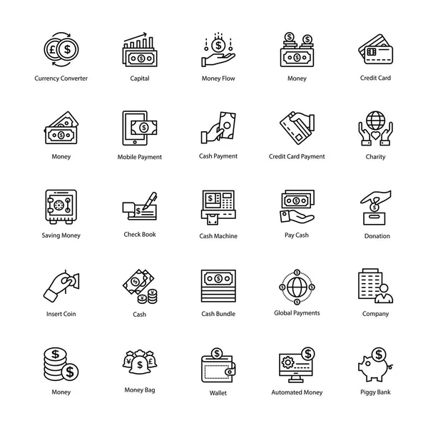 Money Flow Glyph Icons — Stock Vector