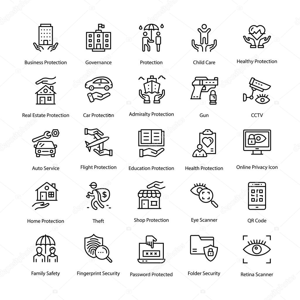 Protection Line Vector Icons Set