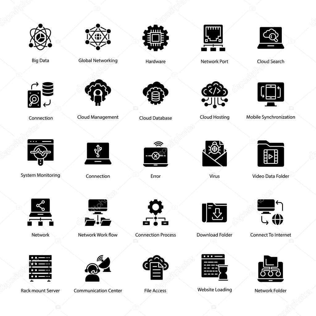 Computer and Networks Glyph Icons Set 