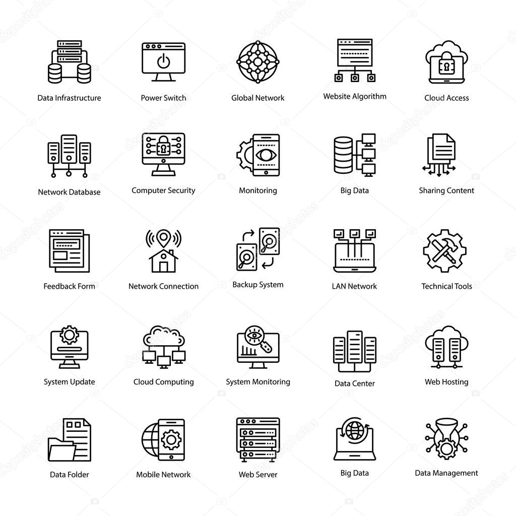 Computer and Networks Line Vector Icons