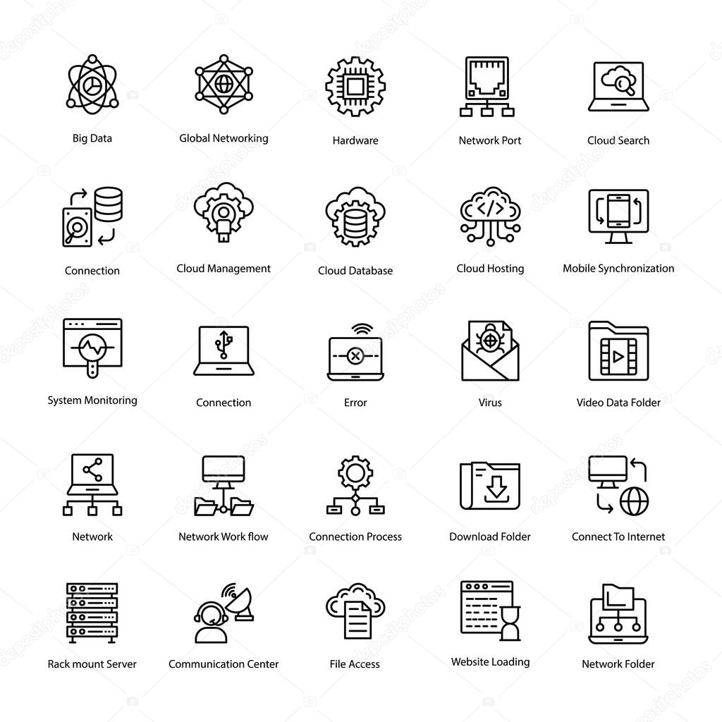Computer and Networks Line Icons Set 