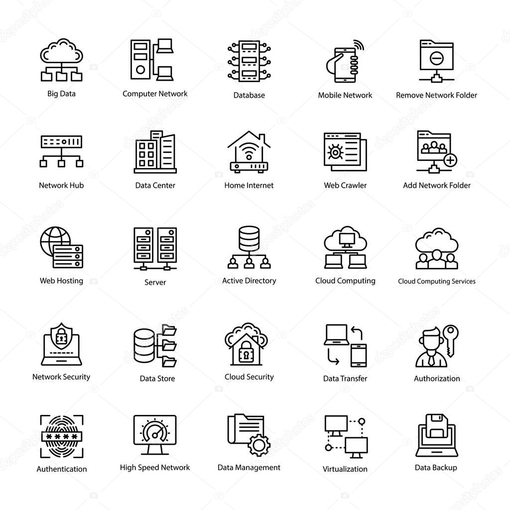 Set of Computer and Networks Line Vector Icons