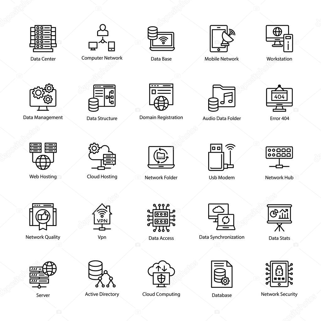 Pack of Computer and Networks Line Vector Icons
