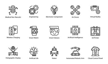 Yapay zeka hattı vektör simgeler koleksiyonu