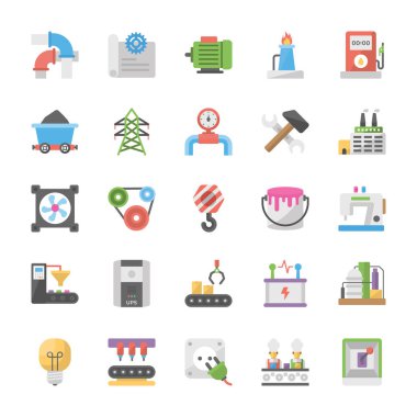 Endüstriyel düz Vector Icons Set 