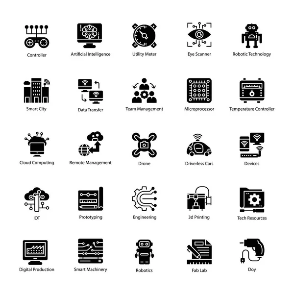 Pack Iconos Vectoriales Glifos Inteligencia Artificial — Vector de stock