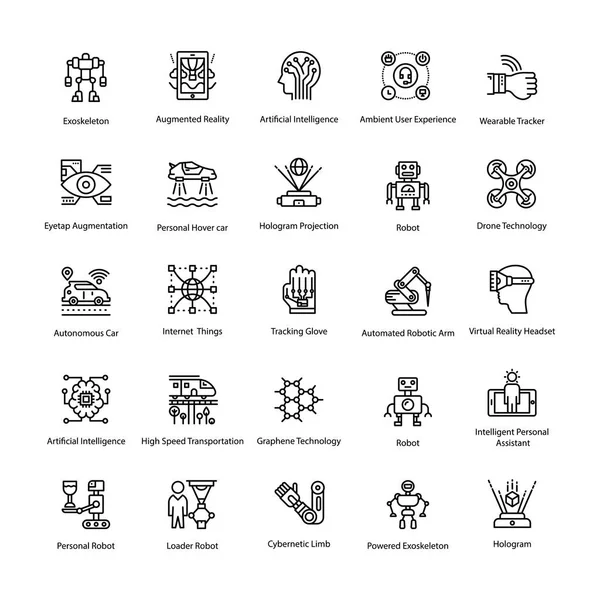 Conjunto Iconos Vectores Línea Inteligencia Artificial — Vector de stock