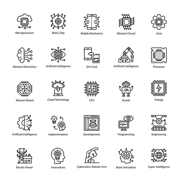 Paquete Iconos Vectores Línea Inteligencia Artificial — Vector de stock